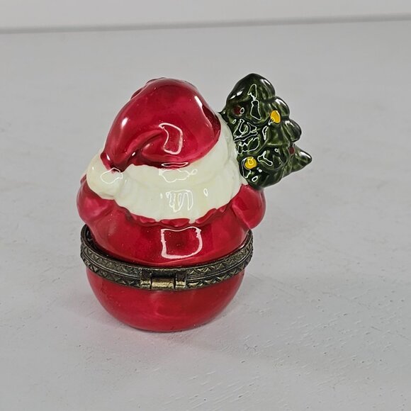 Vintage Santa Claus Trinket Box Ceramic Christmas Decor Holding Tree - Picture 3 of 8